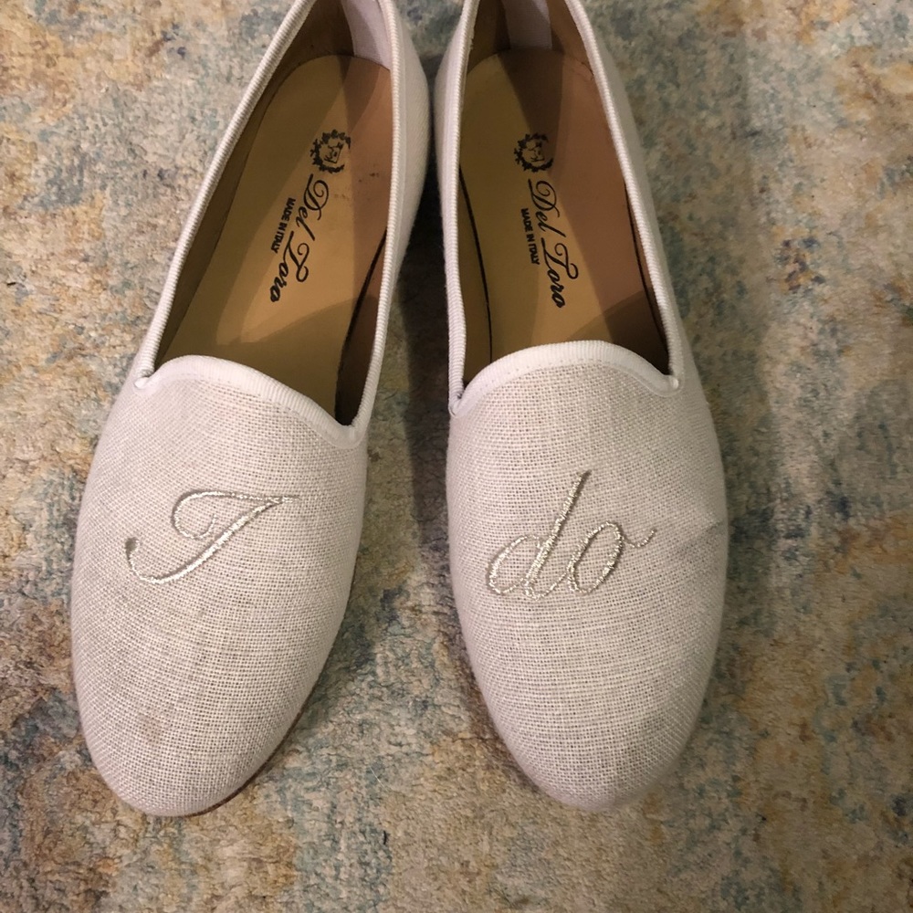 Del Toro I Do Wedding Bridal Linen Loafers Flats - Picture 4 of 8